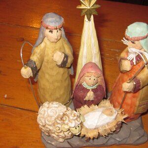 Vtg Resin Dickson Nativity carved look folklore Christmas theme great table pc